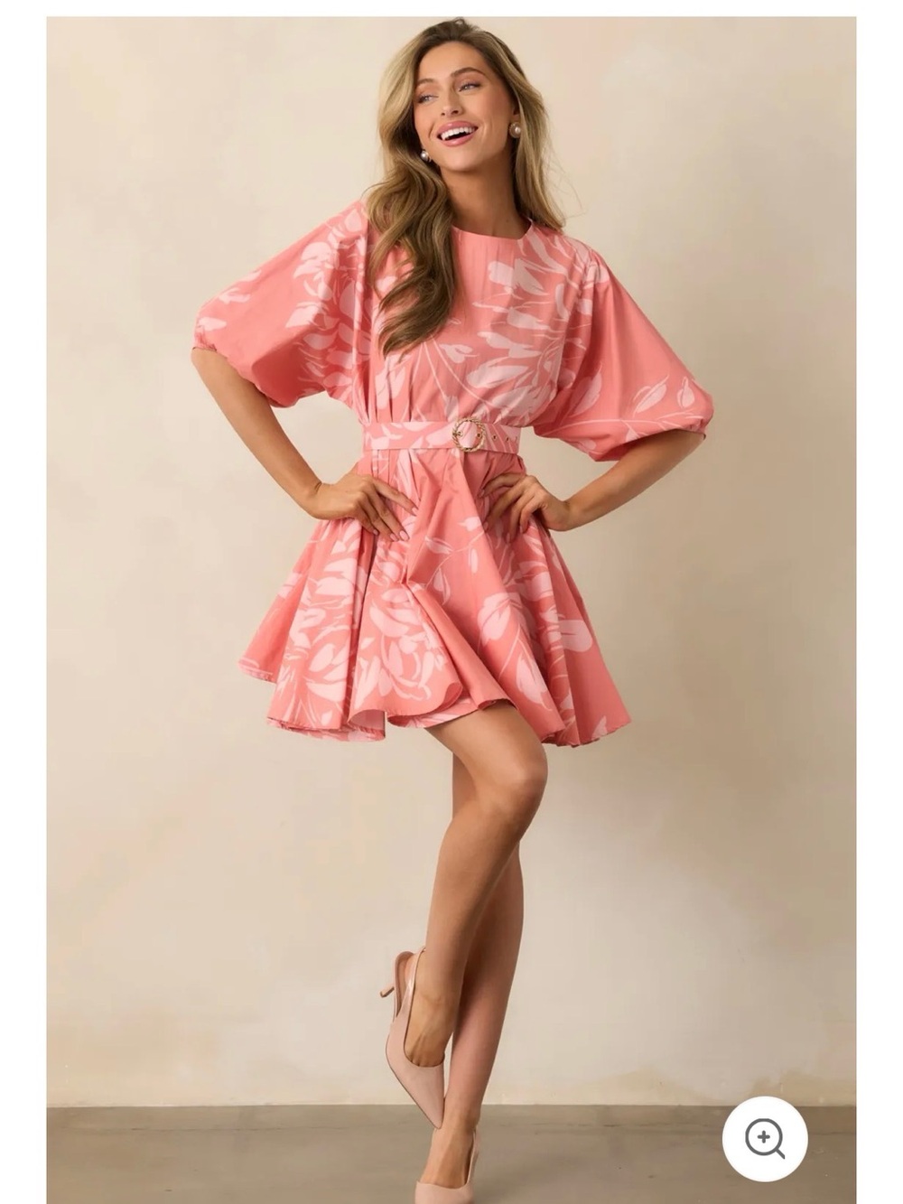 Prosperina Fallon Rose Pink Floral Cotton Swing Dress Belted  Flare. Size S NWT